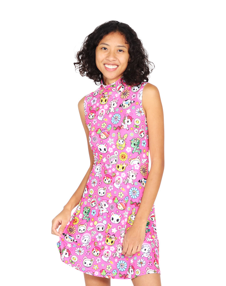 Super Bloom Mock Neck Skater Dress