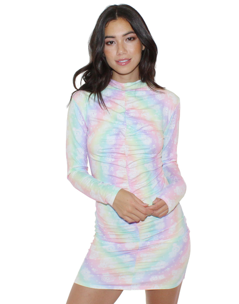 Candy Party Rouched Long Sleeve Dress